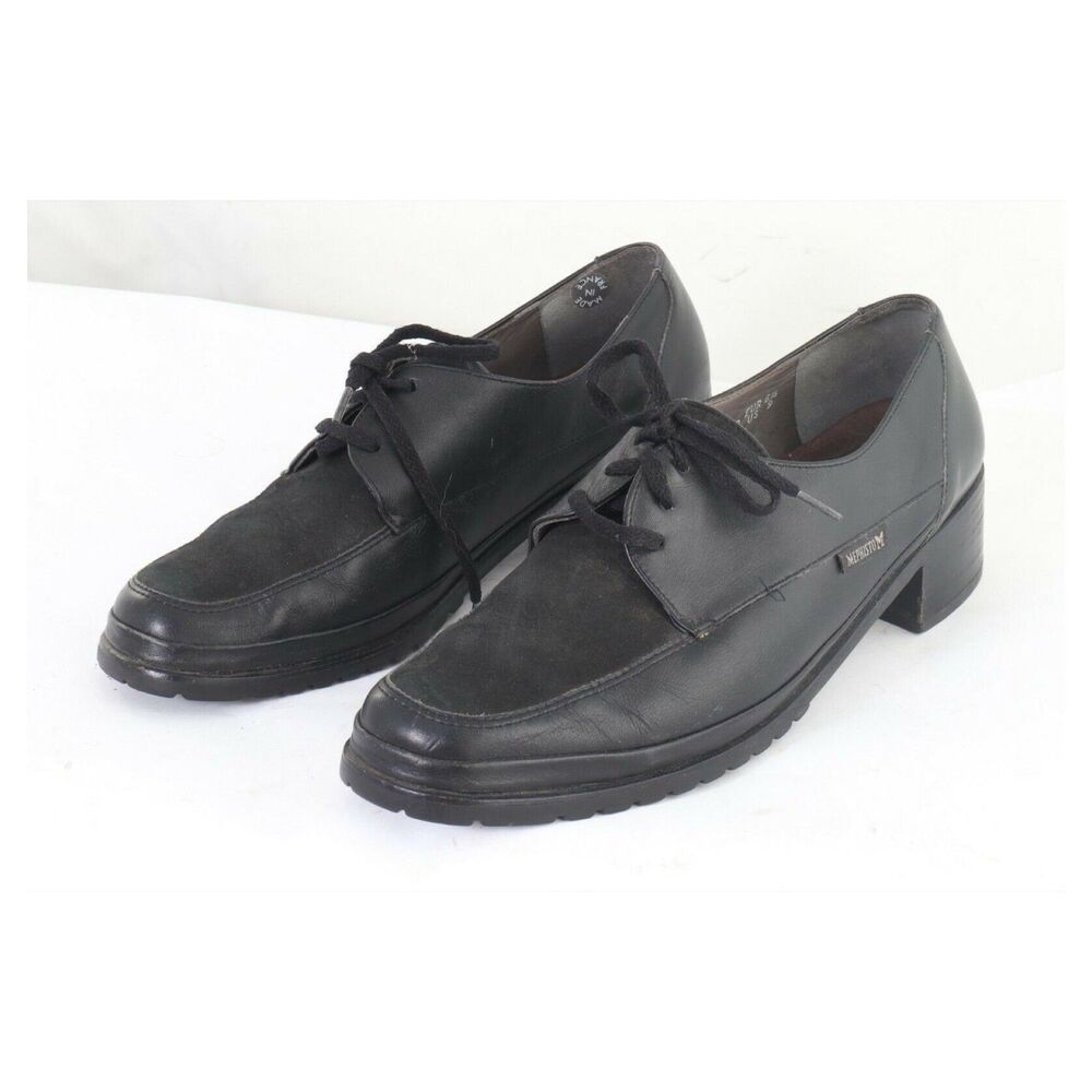 Mephisto Black Lace-Up Oxford Comfort Heels Women’s Size 9 Made in France